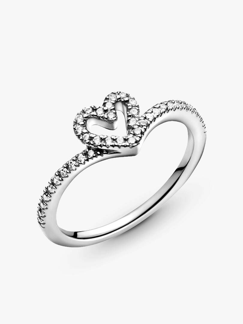 Sparkling Wishbone Heart Silver Ring w C 199302C01-58