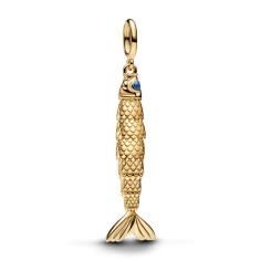 Articulated fish 14k gold-plated dangle with blue  764686C01