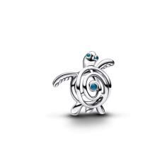 Openwork turtle sterling silver charm with turquoi 794697C01
