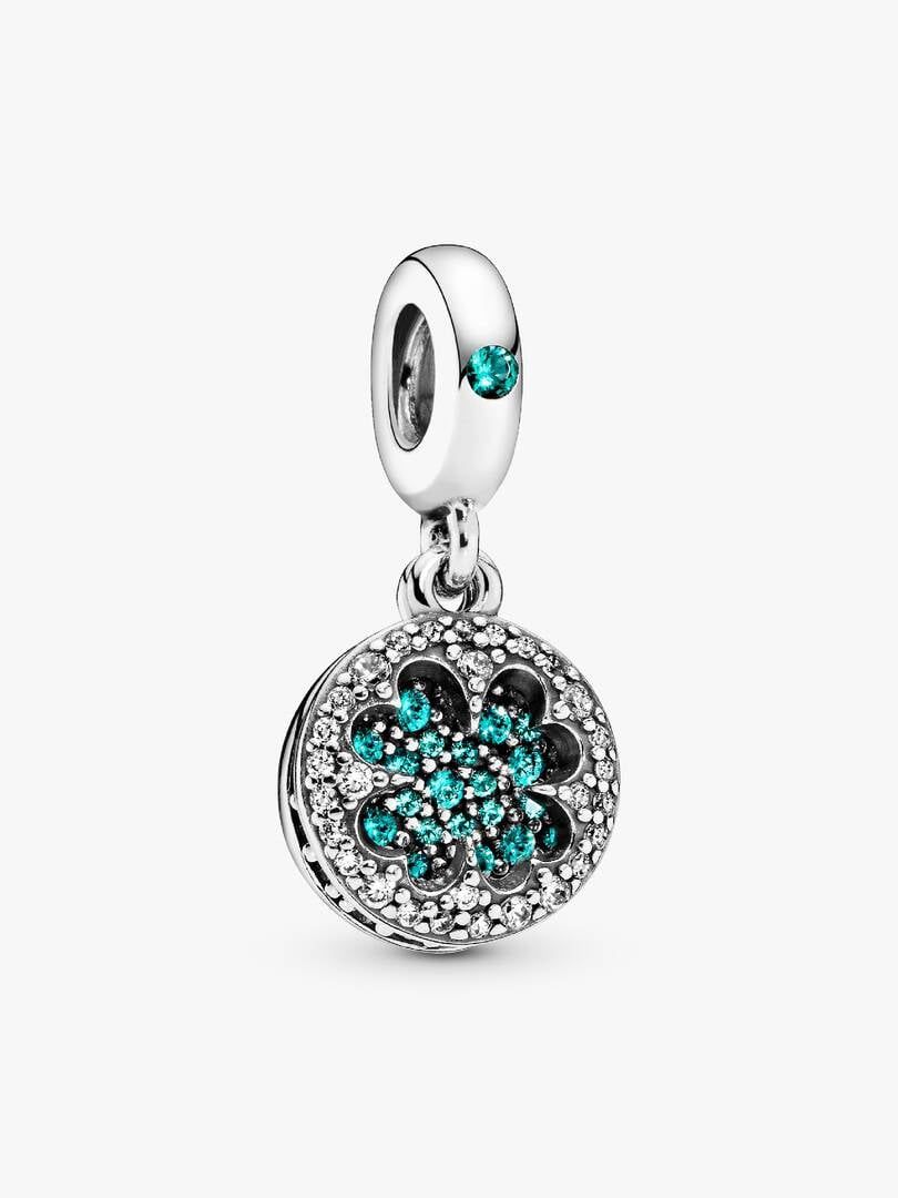 Dazzling Clover Silver Hanging Charm w Green Cryst 797906NRGMX