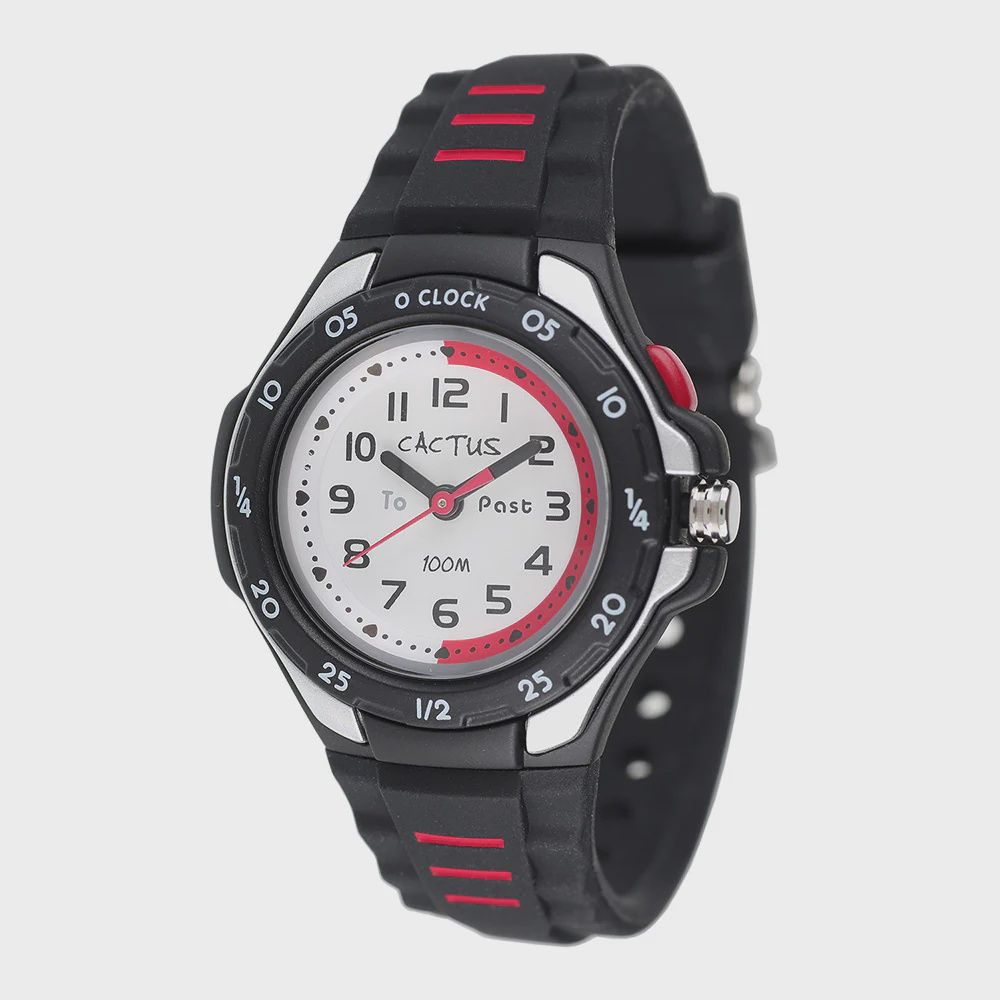 100m WR Time Teacher/ Blacl silicone band/ EL backlight/ Red trim CAC-116-M02