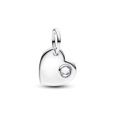 Engravable heart sterling silver dangle with clear 794295C04