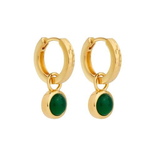 Solace Yellow Gold Green Onyx Huggie Earring E7403