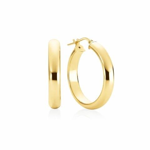 SS/GP 20mm 5mm half round polished hoops AG00696-GP