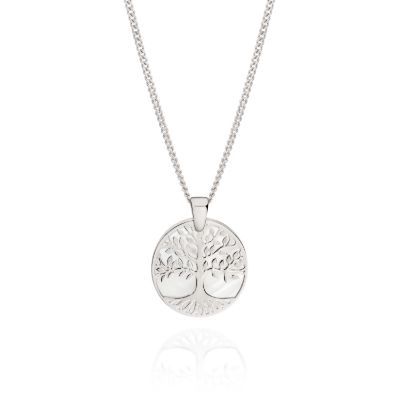 SS mother of pearl disc with tree of life overlay on SS cable chain AG00196