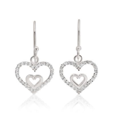 SS CZ double heart shepherd hook drops AG00767