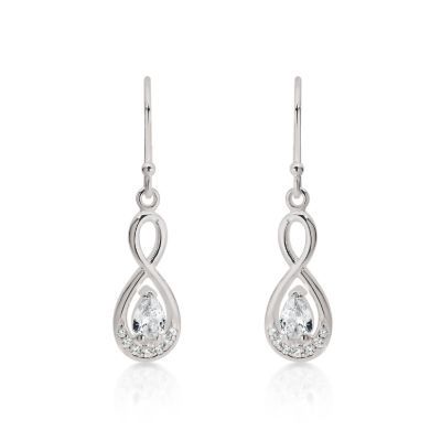 SS pear shape CZ infinity shepherd hook drops AG00773