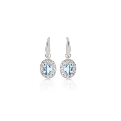 SS oval light blue CZ halo shepherd hook drops AG00793