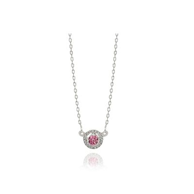 SS round pink and white CZ halo necklet 45cm AG01090
