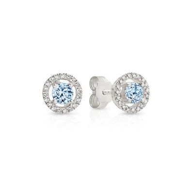 SS round blue and white CZ halo studs AG01093
