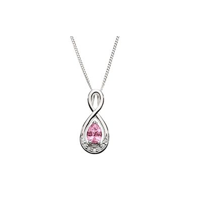 SS pear shape pink CZ infinity pendant with chain AG00778