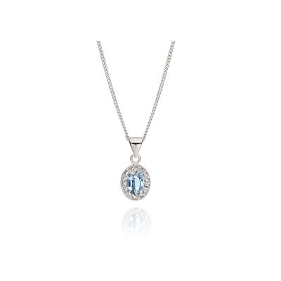 SS oval light blue CZ halo pendant with 45cm chain AG00792