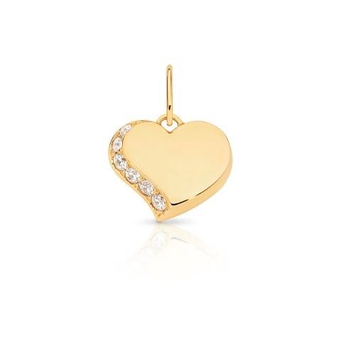9Y 12mm polished heart engravable pendant with CZ feature FEB INDENT AU01706