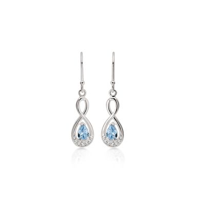 SS pear shape blue CZ infinity shepherd hook drops AG00775