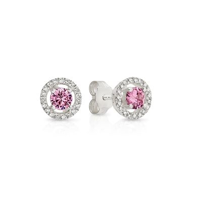 SS round pink and white CZ halo studs AG01091