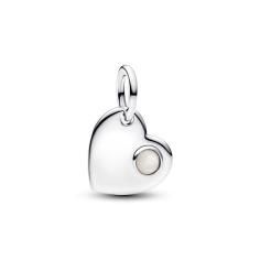 Engravable heart sterling silver dangle with white 794295C06