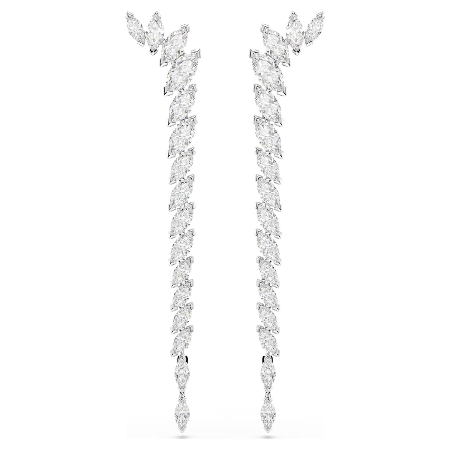 Mesmera Long Drop Earrings (Marquise Cut, White, Rhodium Plated) 5748006