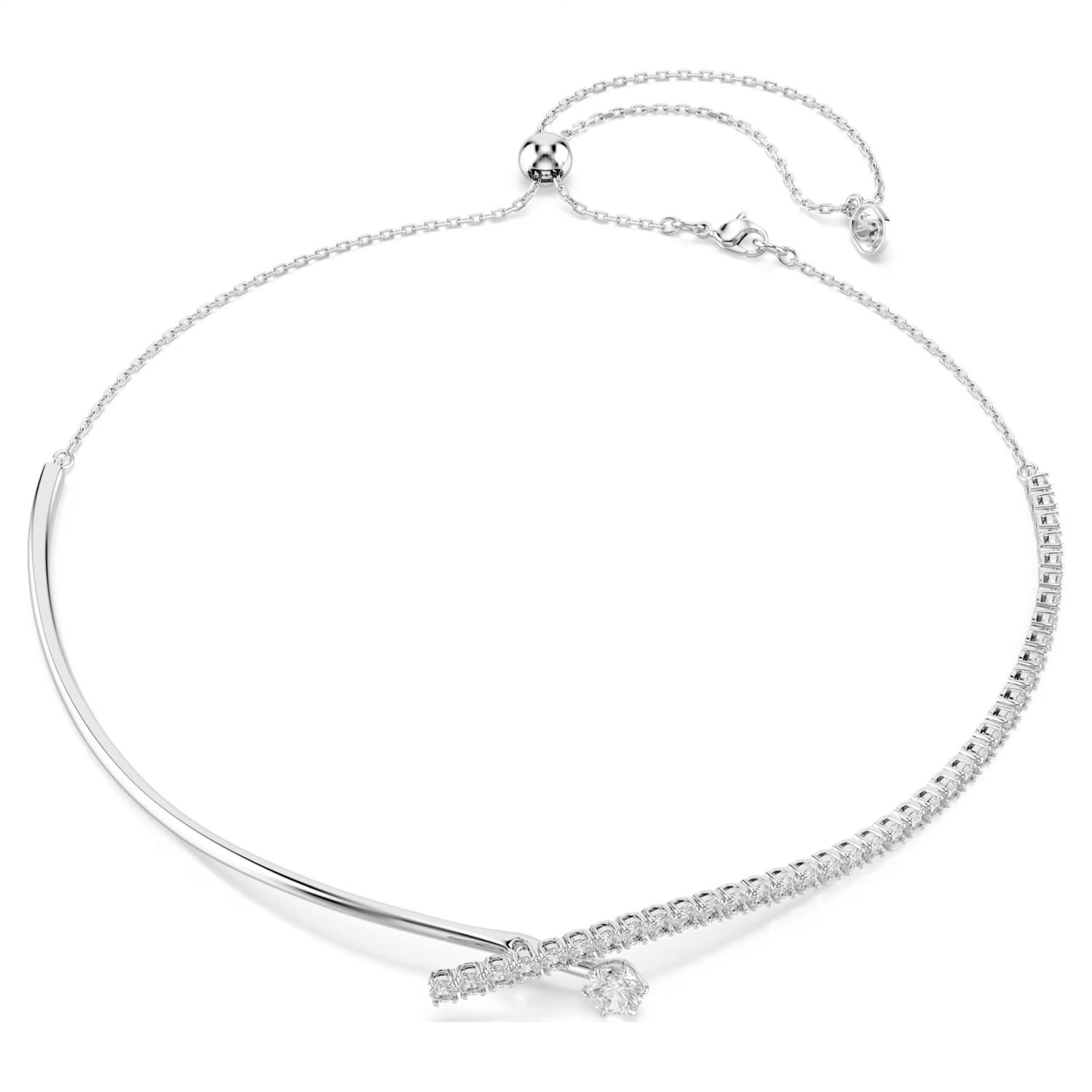 Matrix Round Cut Crossover Necklace (White, Rhodium Plated) 5754020