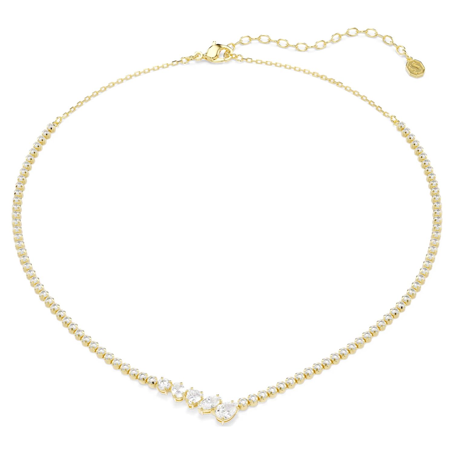 Mesmera V-Shaped Necklace (Mixed Cuts, White, 18K Gold Finish) 5747931