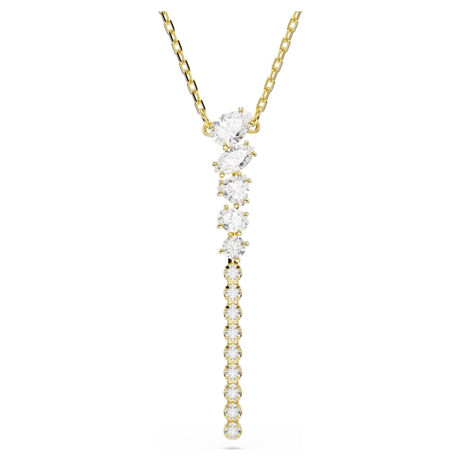 Mesmera Y Necklace (Mixed Cuts, White, 18K Gold Finish). 5747997