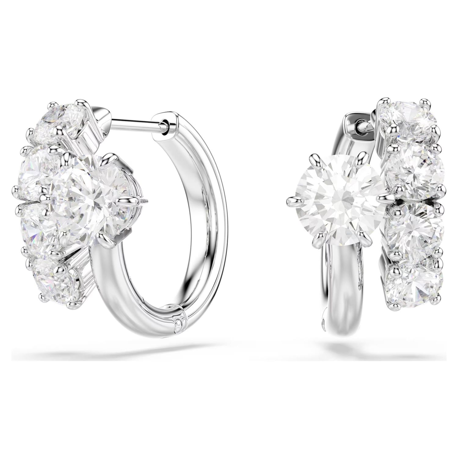 Matrix hoop earrings Round cut, White, Rhodium plated 5753572