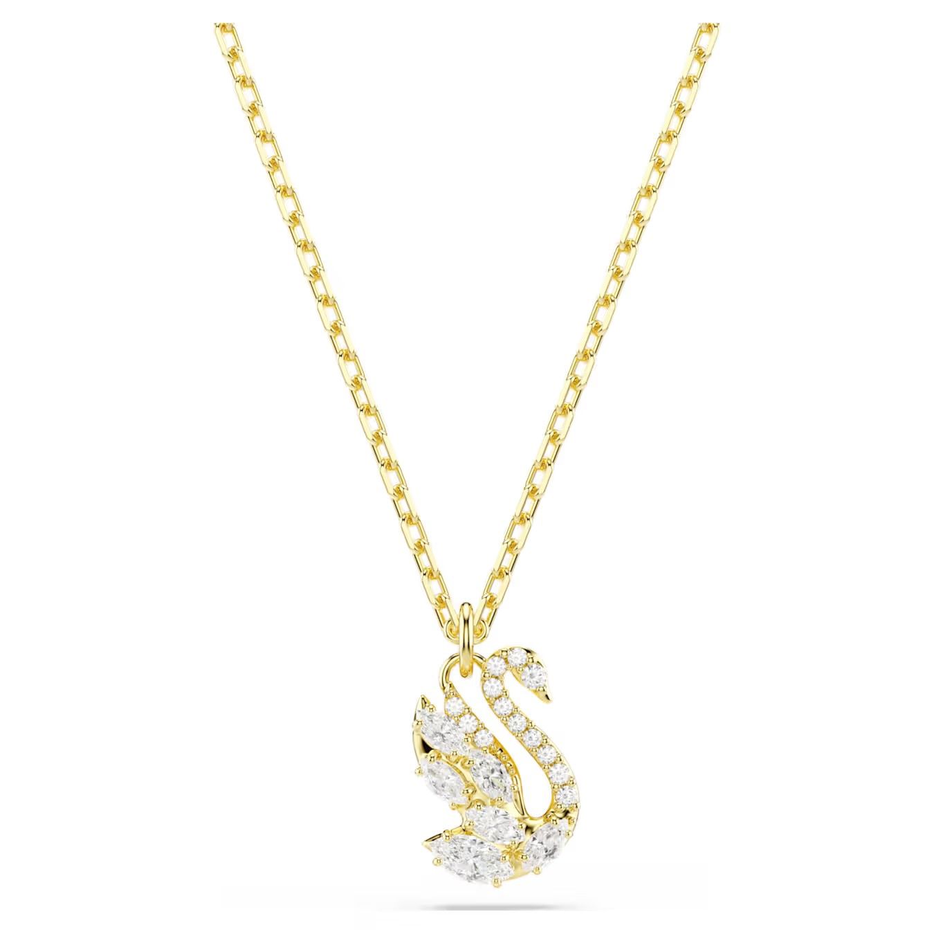 Swan pendant Mixed cuts, Swan, White, 18K gold finish 5754626