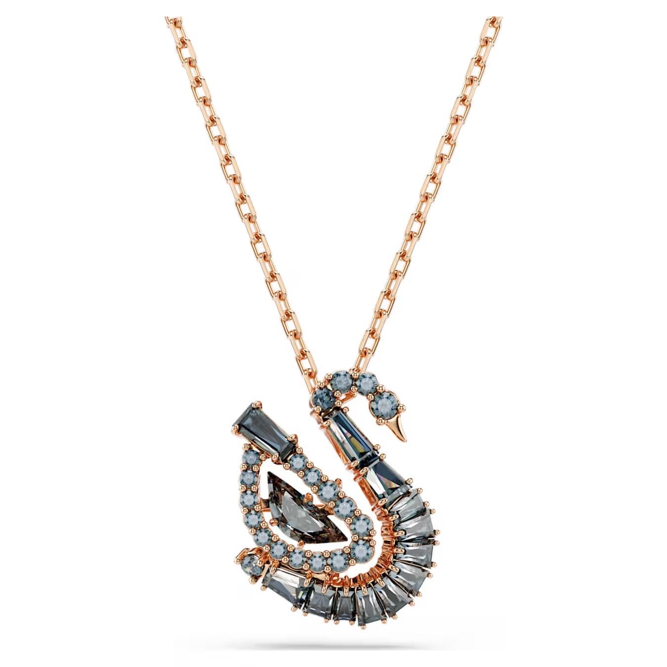 Swan Pendant Necklace (Mixed Cuts, Black/Dark Grey, 18K Rose Gold Finish) 5764882