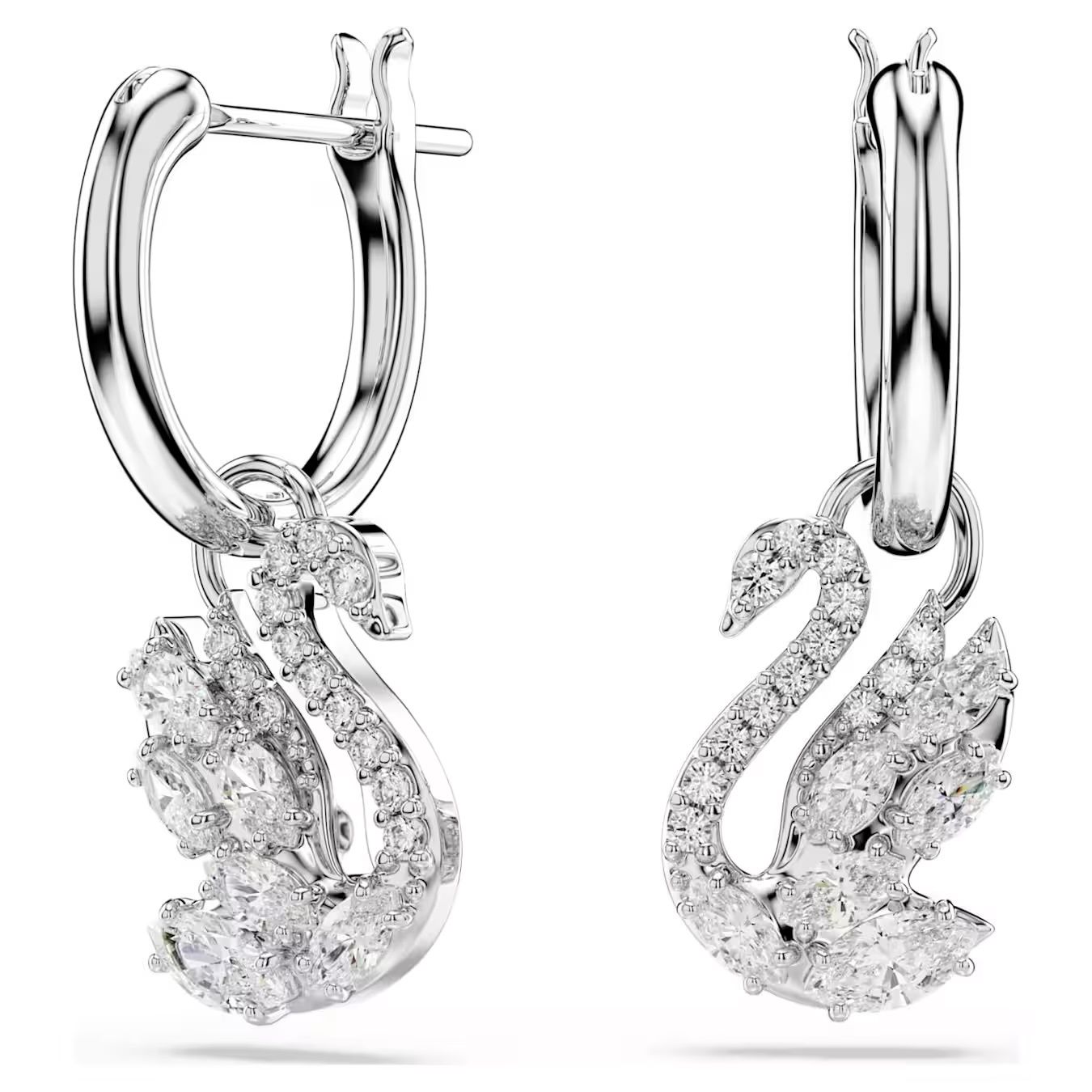 Swan drop earrings Mixed cuts, Swan, White, Rhodium plated 5759942