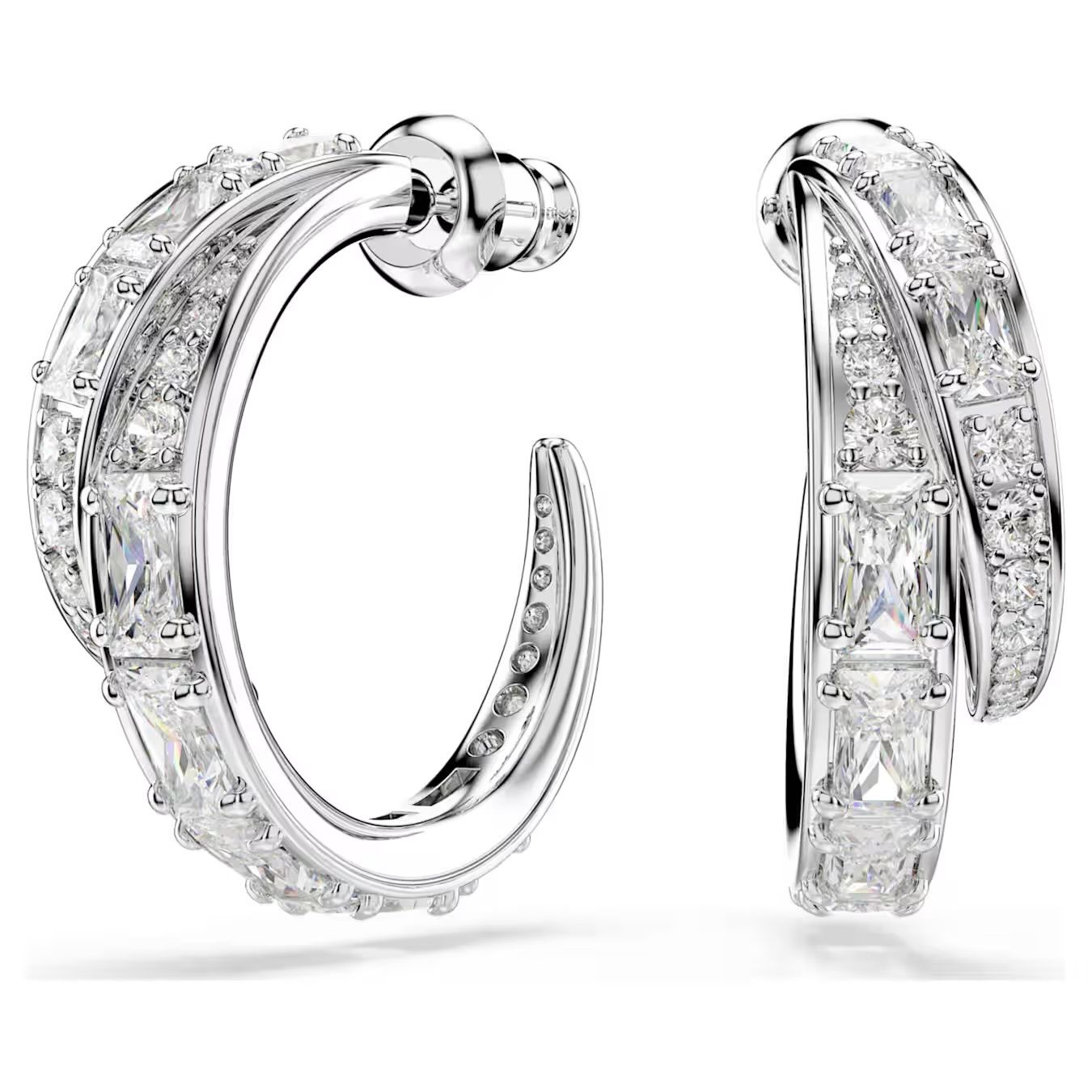 Vienna Hoop Earrings (Mixed Cuts, White, Rhodium Plated) 5749069