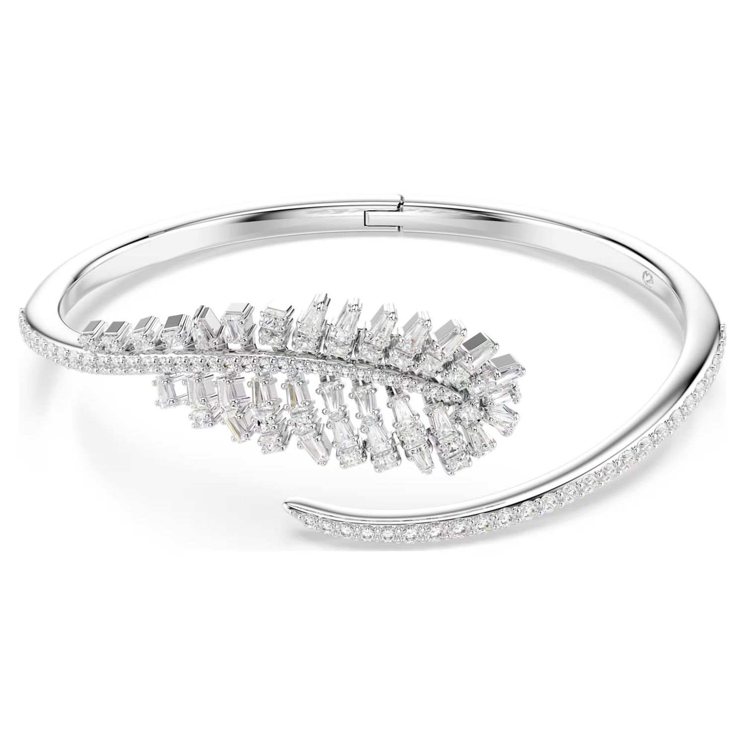 Vienna Feather Open Bangle (Mixed Cuts, White, Rhodium Plated, Size M) 5754275