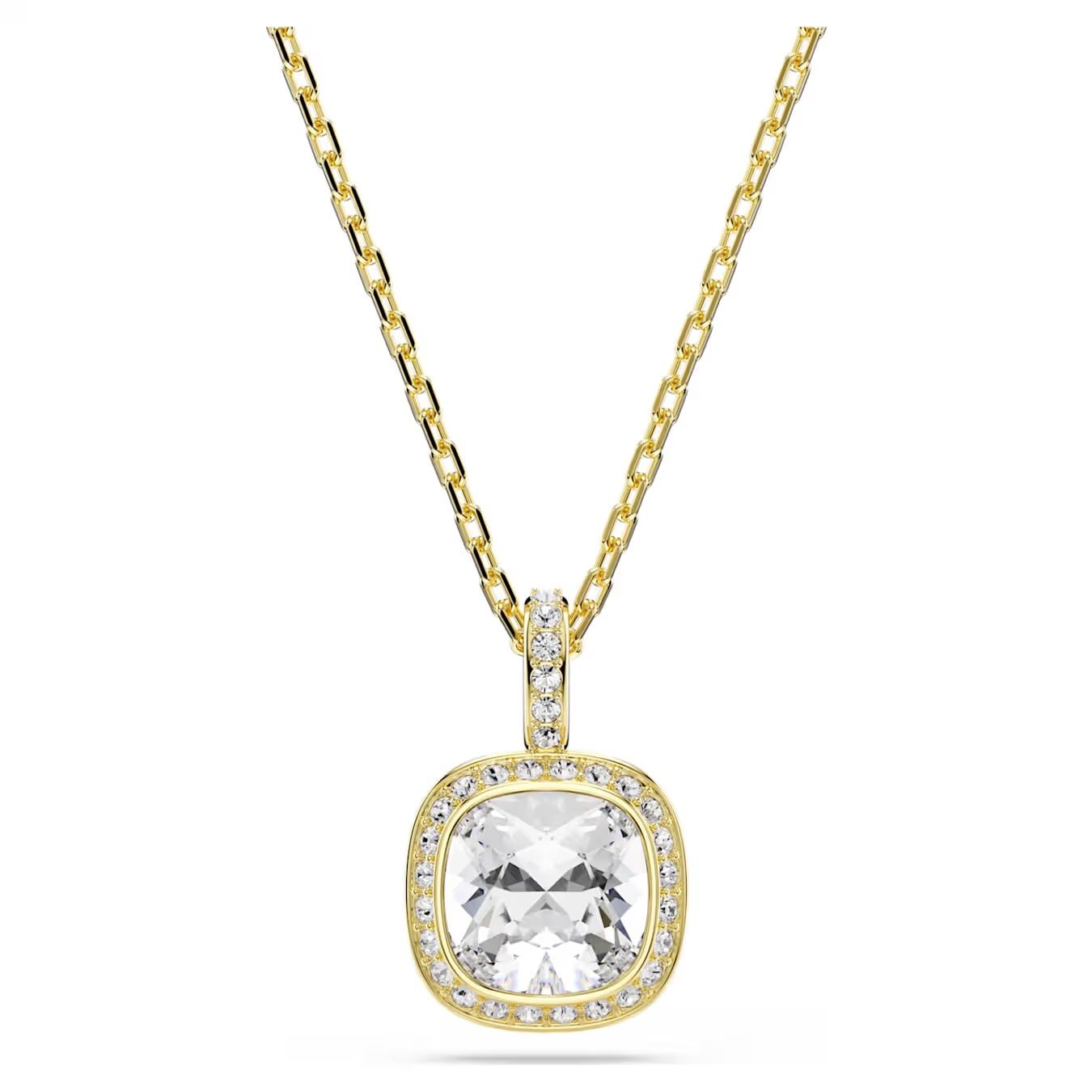 Una Angelic Pendant Necklace (Cushion Cut, White, 18K Gold Finish) 5764761