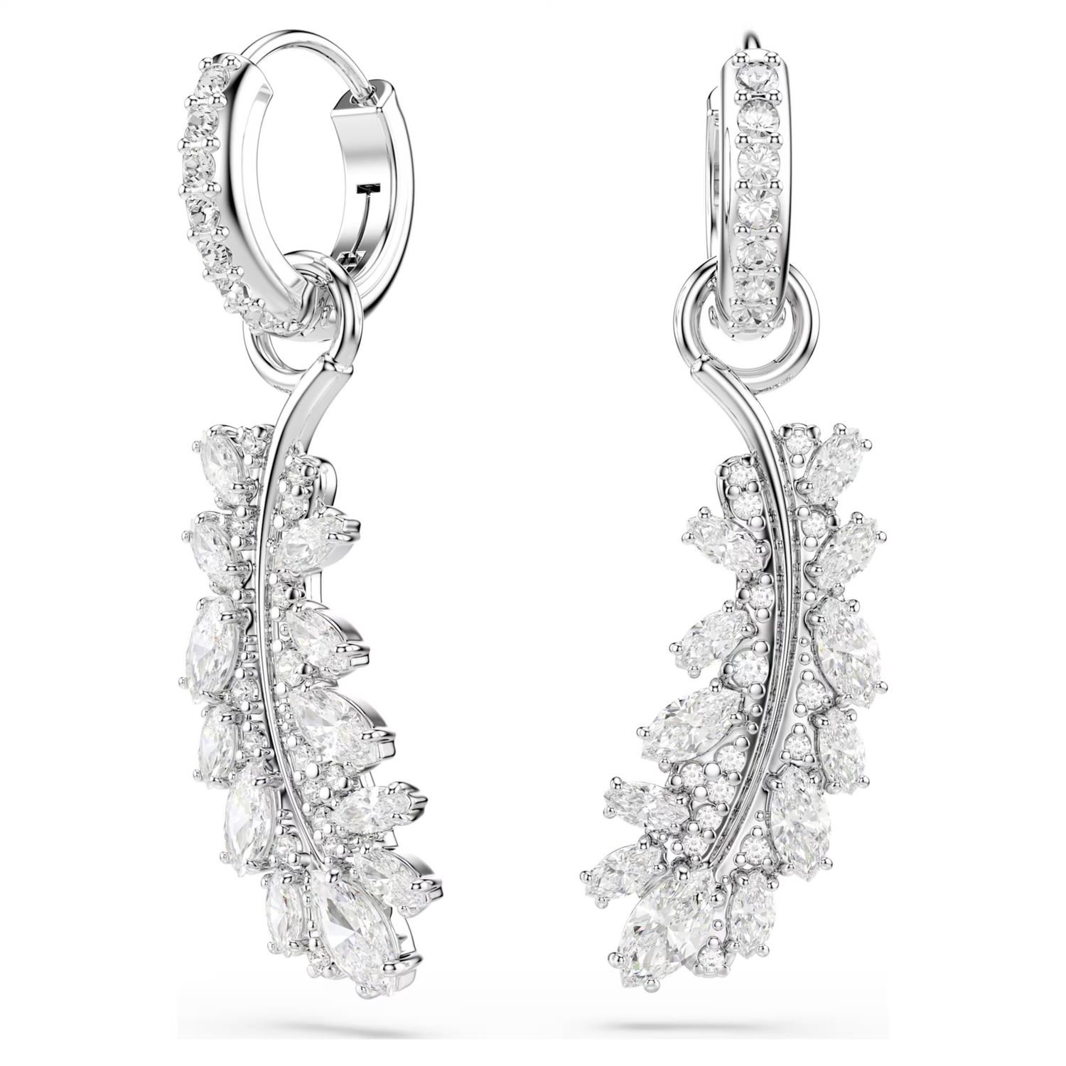 Vienna Feather Earrings (Mixed Cuts, White, Rhodium Plated) 5754272