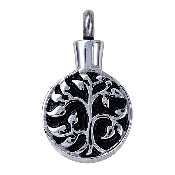 Stainless Steel/Black Enamel ‘Tree of Life’ Memorial Pendant with Screw Opening Bail STP183