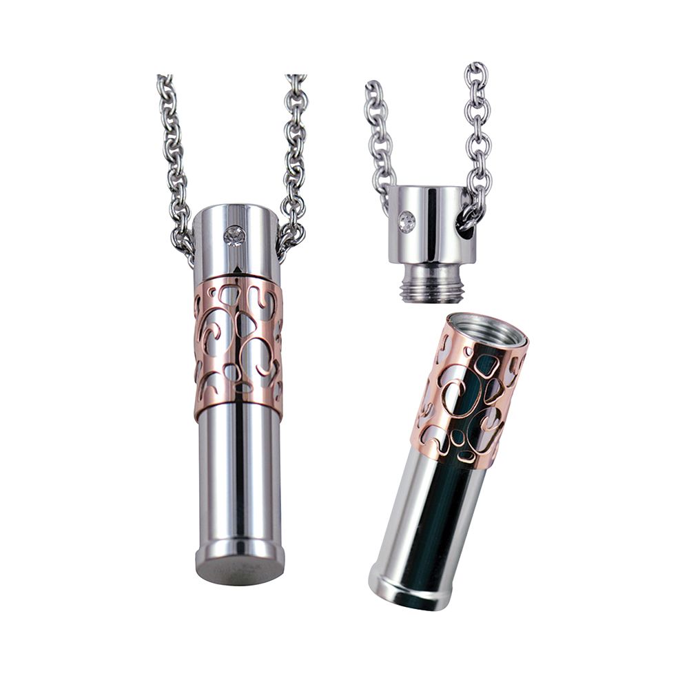 STP622 – Stainless Steel / Pink IP / Crystal / Opening Cylinder Pendant with 80cm Chain STP622