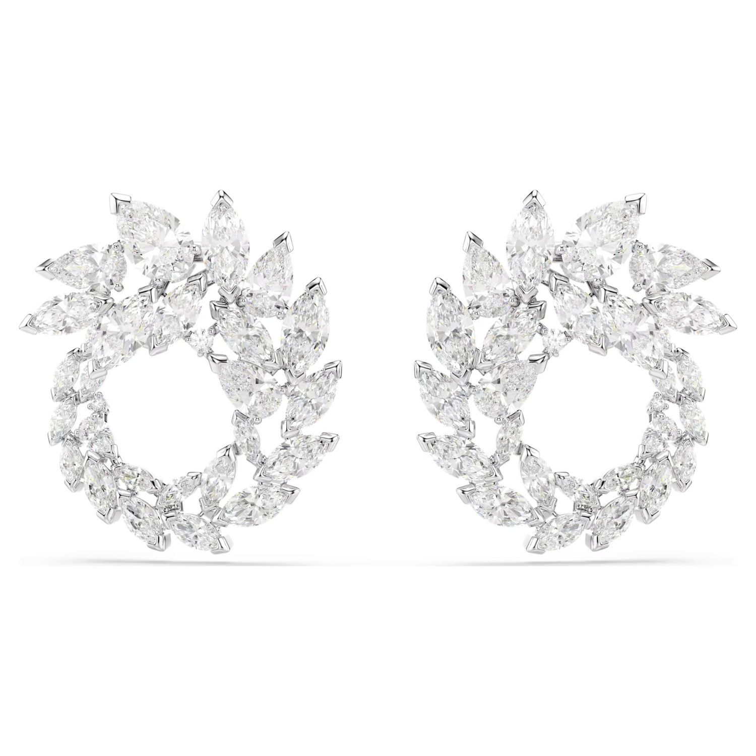 Mesmera hoop earrings Marquise cut, White, Rhodium plated 5748008