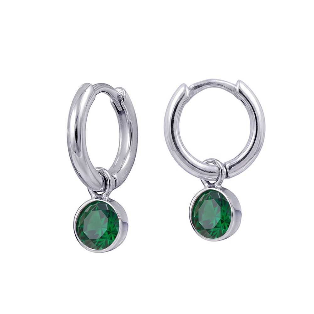 S/S Huggies with Emerald Crystal Birthstone Drop HUG3550/5
