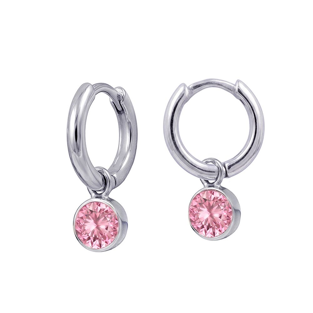 S/S Huggies with Pink Cz Birthstone Drop HUG3550/10
