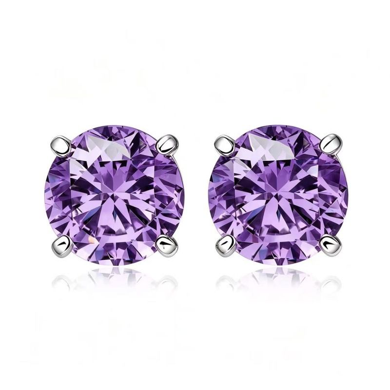 Sterling Silver 6mm Amethyst Stud Earrings 6mm