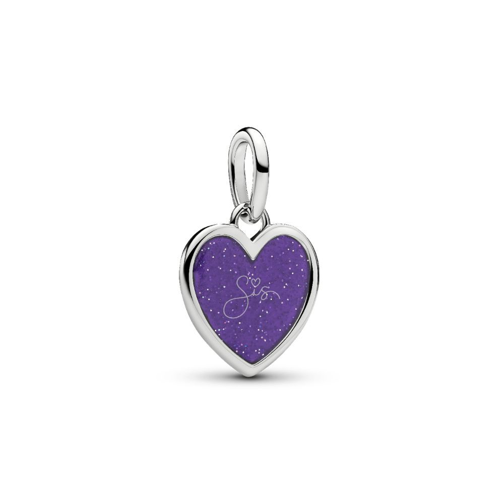 Engravable heart platinum-plated dangle with purpl 735088C02