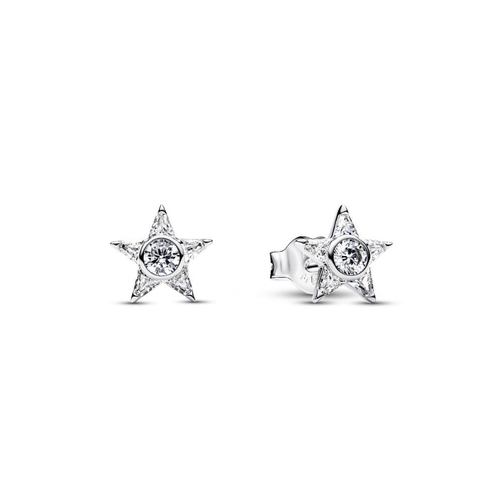 Star sterling silver stud earrings with clear cubi 295089C01