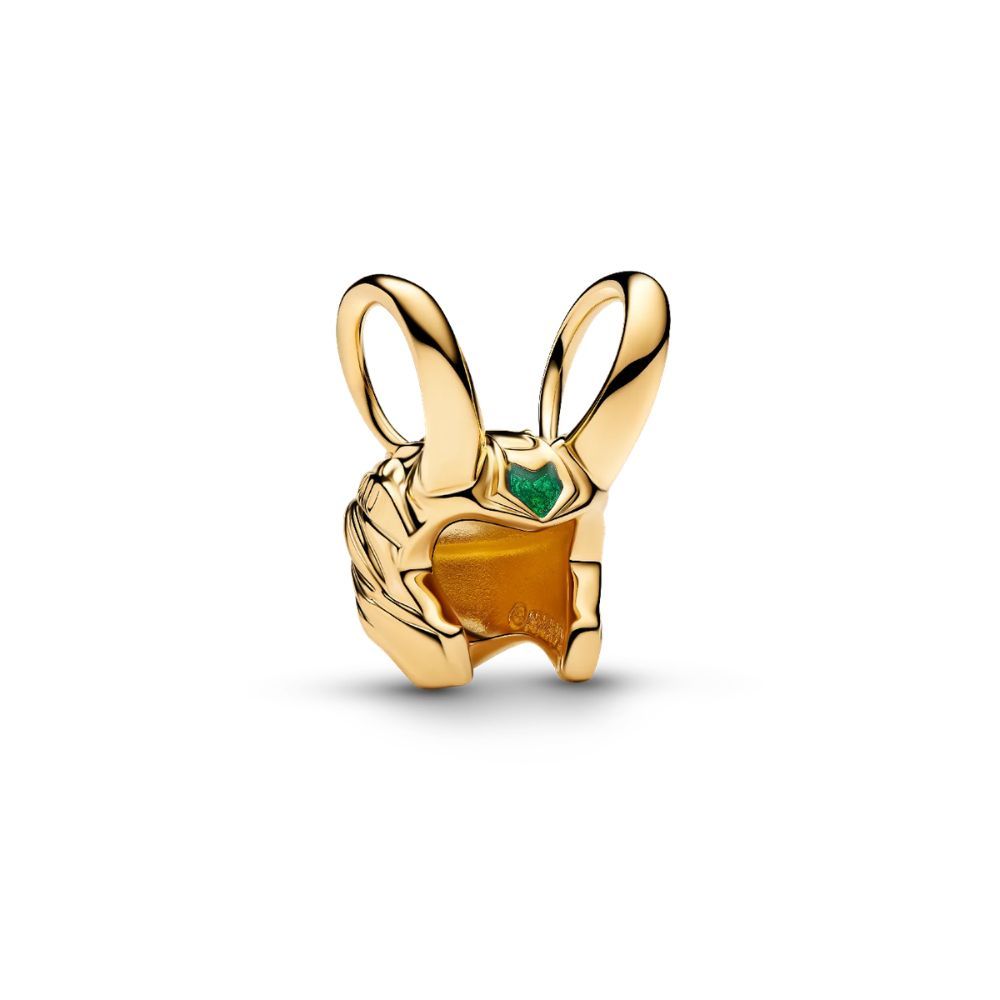 Marvel Loki helmet 14k gold-plated charm with gree 765021C01