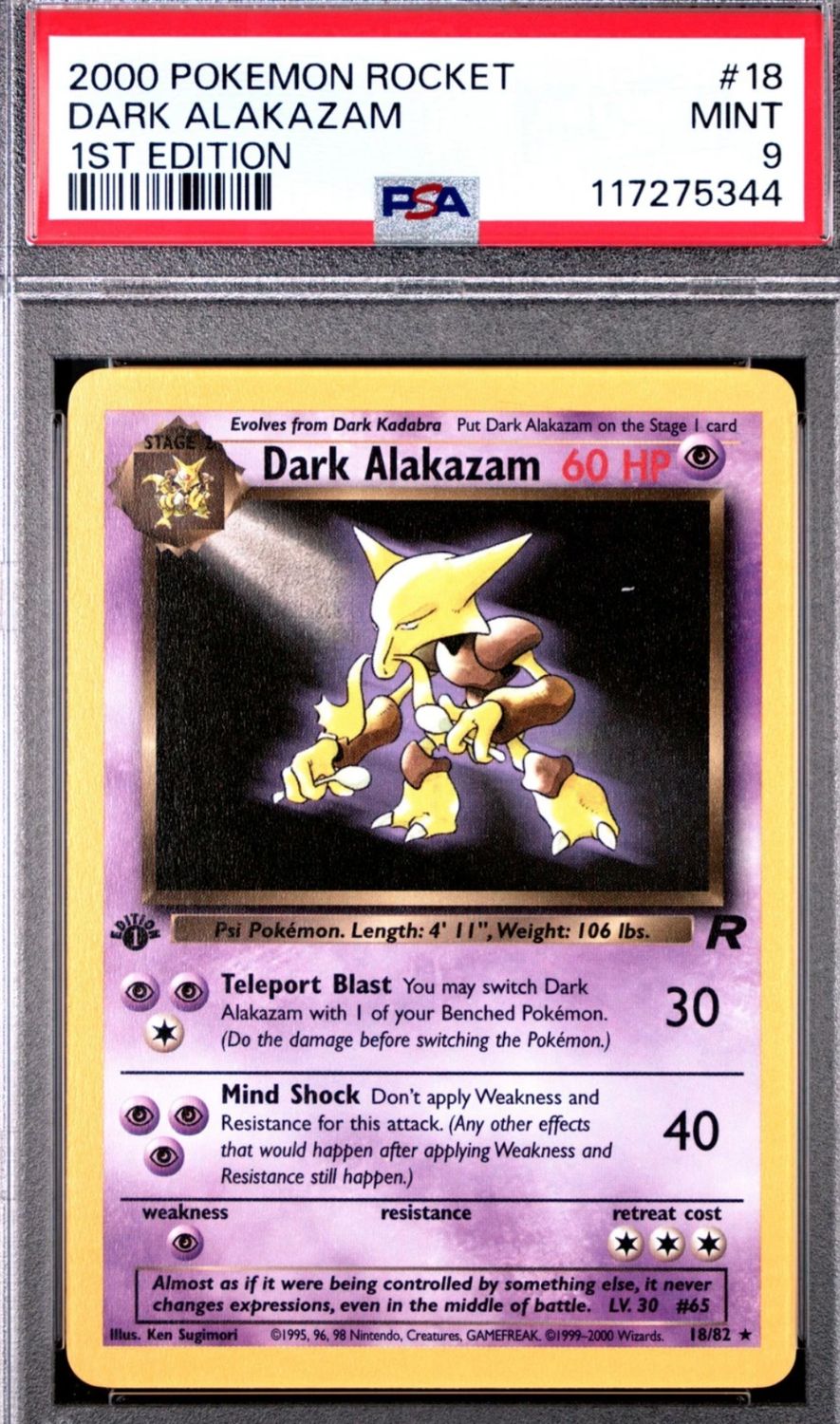 Rocket 1st Edition #18 Dark Alakazam, PSA 9