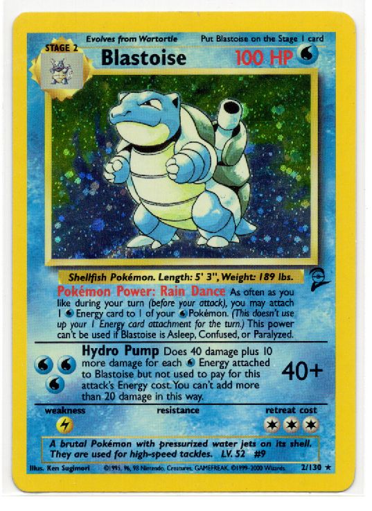 Pokémon TCG Blastoise Holo Unlimited Rare Card 2/130 Base Set 2 LP