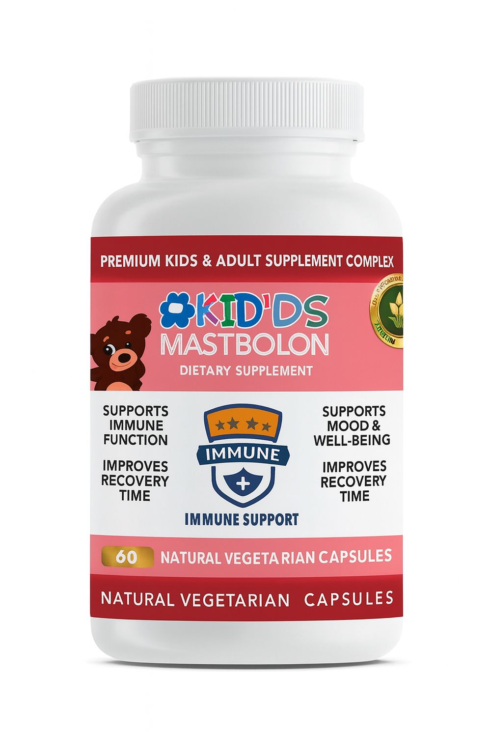 Kidds Mastodon dietary supplement bottle with 60 vegetarian capsules