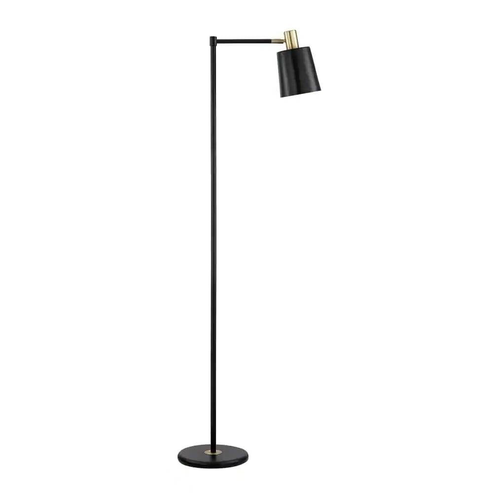 Industrial Modern Black Floor Lamp – 60" with Gold Accents