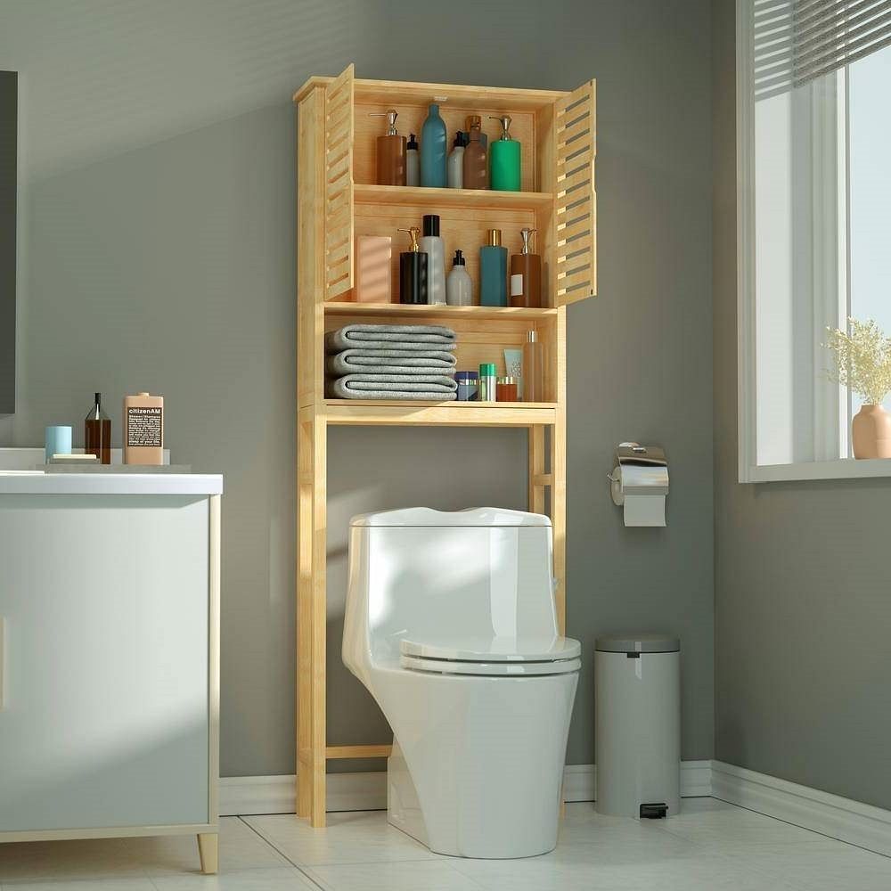 Bathroom Over‑Toilet Storage Cabinet – Light Brown Wood