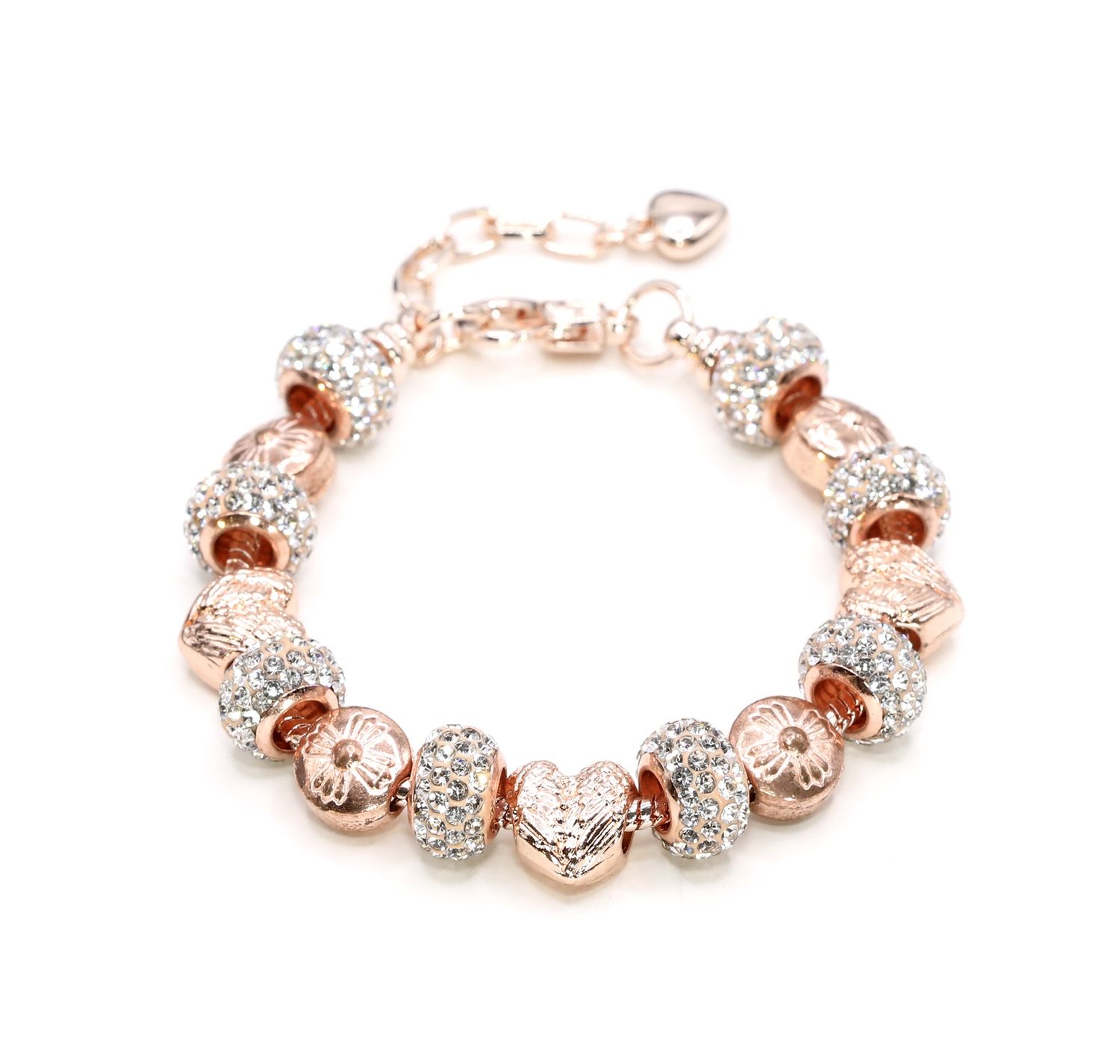 European Charm Bracelet - Hearts &amp; Flowers (#1175)