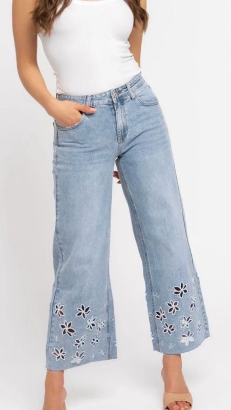 Embroidered straight leg denim