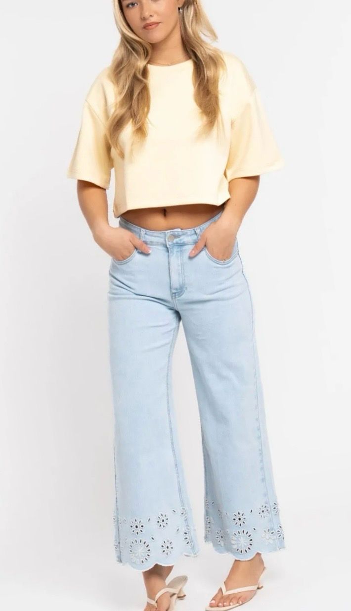 Embroidered straight leg denim