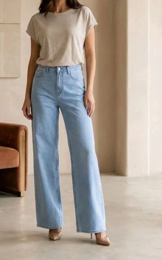 Wide leg denim stretch
